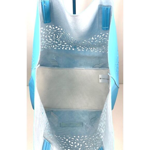 Vince Camuto Sky Blue Laser Cut Large Vinyl Tote Beach Bag Carryall NWT - Picture 3 of 4